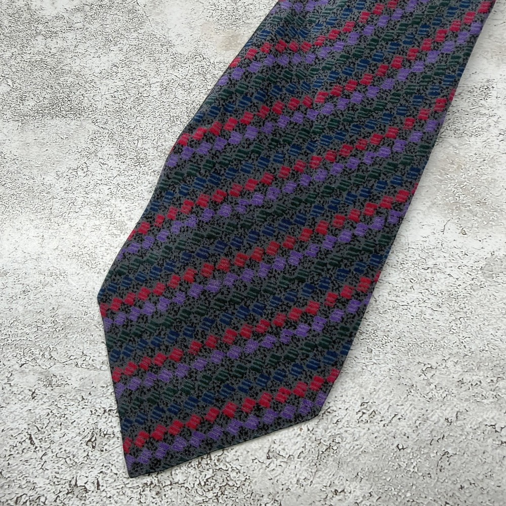 Missoni Silk Tie Mens One Size Gray Geometric 100% Silk Made In Spain Necktie
